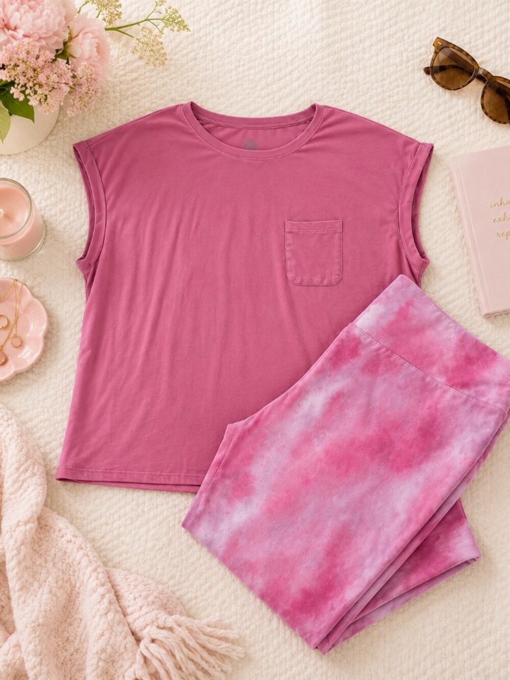 Fit Collective Women’s 2-Piece Activewear Set Pink Tie Dye Biker Shorts 3X